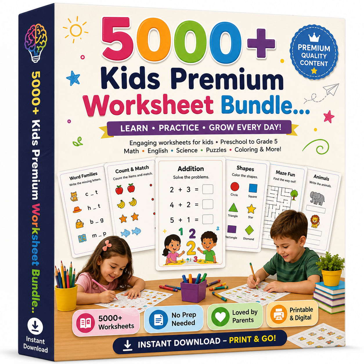 Doodle Buddies 5000+ Kids Premium Worksheet Bundle box mockup