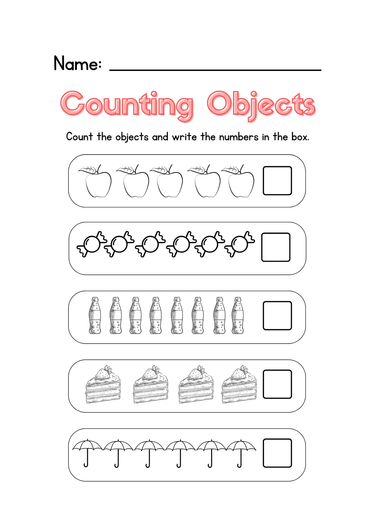 Balloon counting worksheet