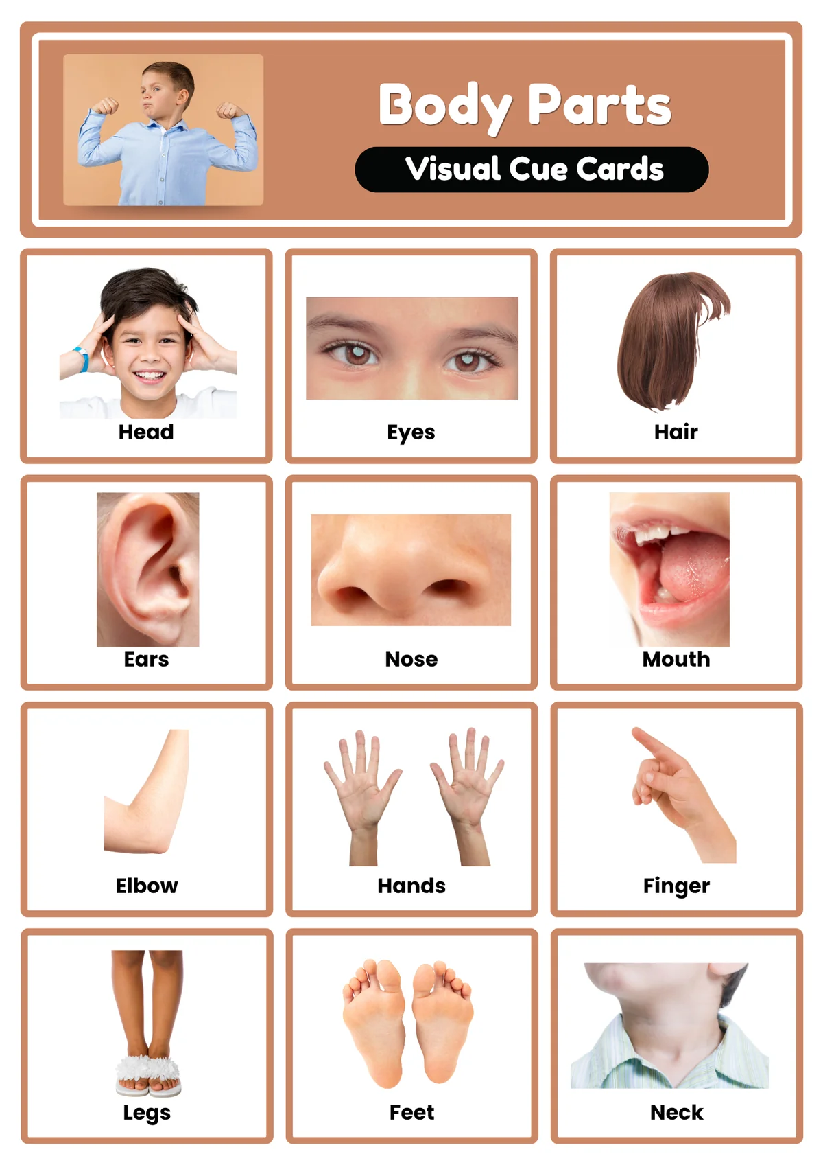Body parts visual cue cards