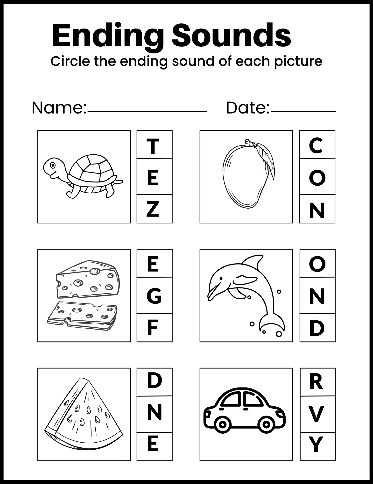 Ending sounds phonics worksheet