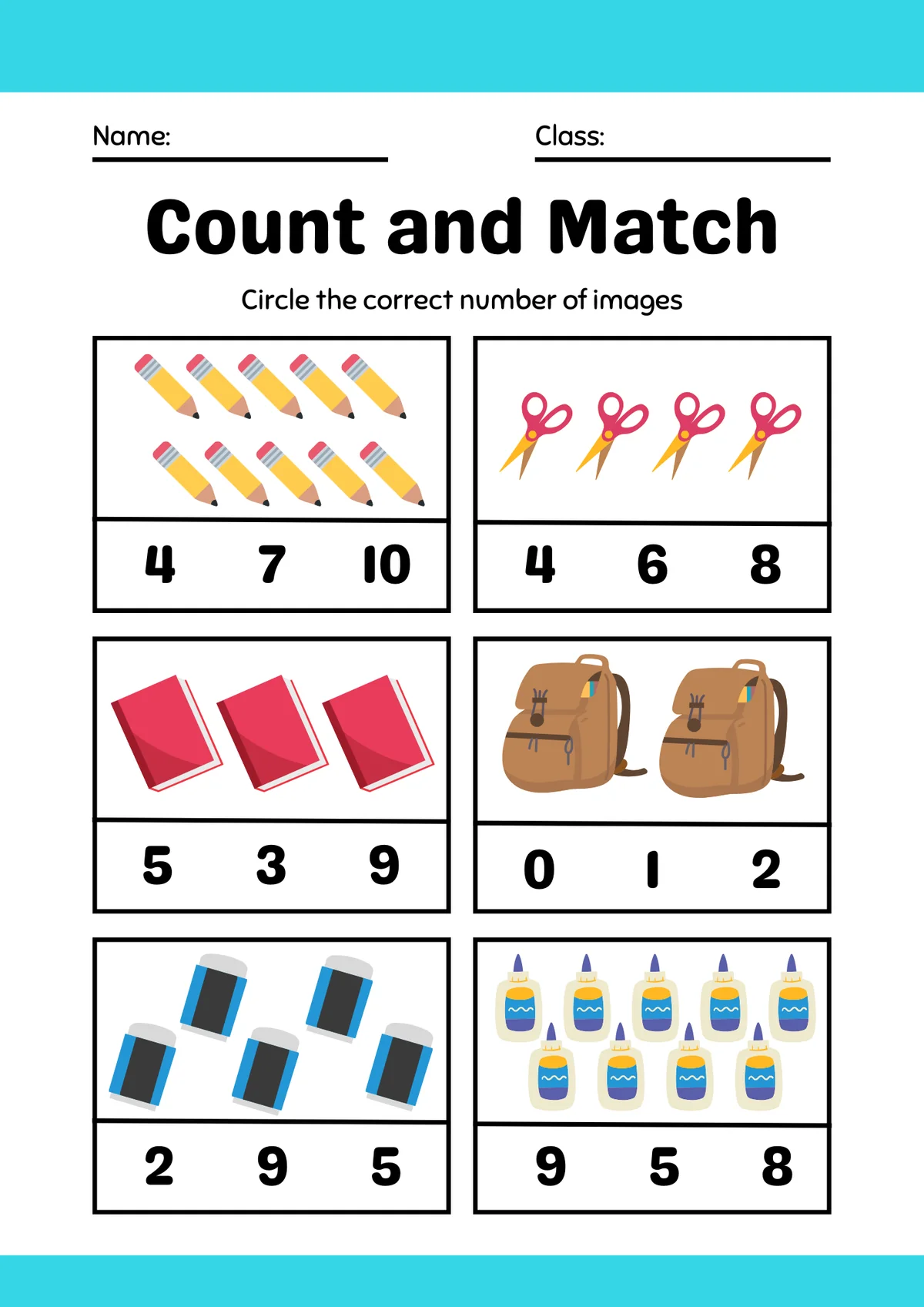 Match it up numbers and animals worksheet